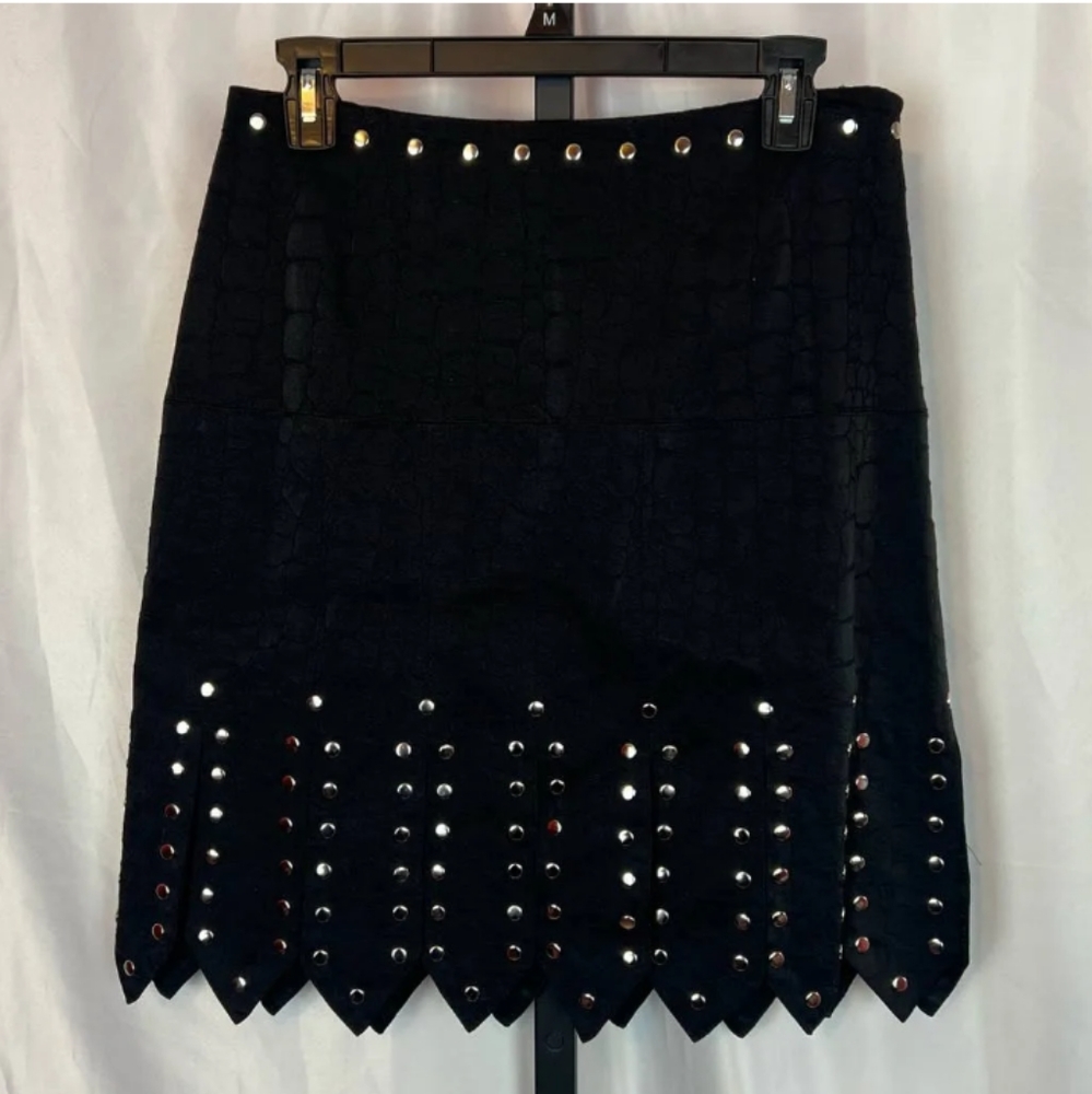 🆕Alberto Makali | Black Textured Grommet Roman Soldier Style Skirt Size 6 NWT